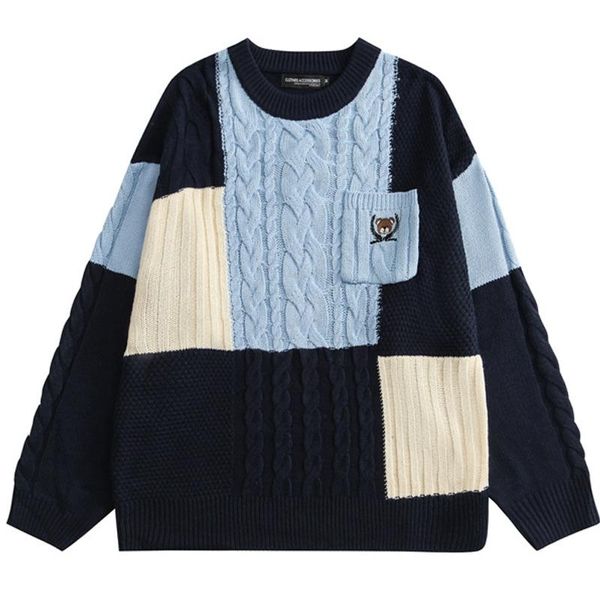 men's sweaters 2021 knitted sweater men hip hop streetwear color block patchwork embroidery pullover harajuku casual autumn women, White;black
men's sweaters 2021 knitted sweater men hip hop streetwear color block patchwork embroidery pullover harajuku casual autumn women, White;black