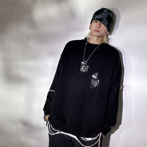 sweater knit solid color hollow out men's high street fashion brand round neck t shirt long sleeve bf beggar style loose pullover 66, White;black
sweater knit solid color hollow out men's high street fashion brand round neck t shirt long sleeve bf beggar style loose pullover 66, White;black