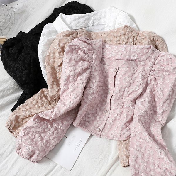 spring elegant retro three-dimensional pattern puff-sleeved shirt breasted short blouse korean u neck women 210420, White
spring elegant retro three-dimensional pattern puff-sleeved shirt breasted short blouse korean u neck women 210420, White