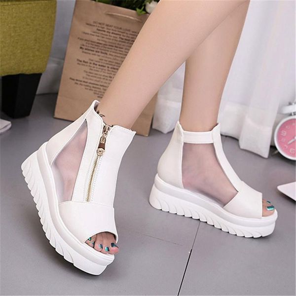sandals summer thick-soled women's wedges with sponge cake mesh casual side zipper fish mouth, Black
sandals summer thick-soled women's wedges with sponge cake mesh casual side zipper fish mouth, Black