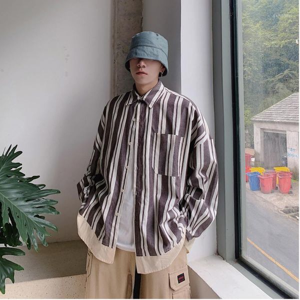 men's casual shirts 2021 spring and autumn youth japanese loose vertical stripes long-sleeved fashion shirt green / brown1, White;black
men's casual shirts 2021 spring and autumn youth japanese loose vertical stripes long-sleeved fashion shirt green / brown1, White;black