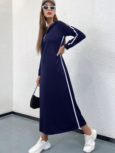 contrast tape raglan sleeve hoodie dress c1zx#, White;black 
contrast tape raglan sleeve hoodie dress c1zx#, White;black