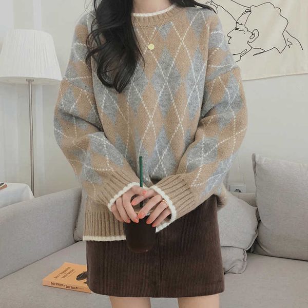 women's sweaters argyle autumn winter korean style round neck ladies jumper casual knitted for female pullover 52di, White;black
women's sweaters argyle autumn winter korean style round neck ladies jumper casual knitted for female pullover 52di, White;black