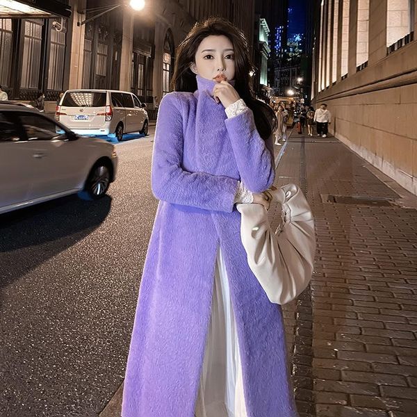 women's wool & blends woolen overcoat 2021 korean version thickened temperament lavender purple medium length tweed jacket, Black
women's wool & blends woolen overcoat 2021 korean version thickened temperament lavender purple medium length tweed jacket, Black