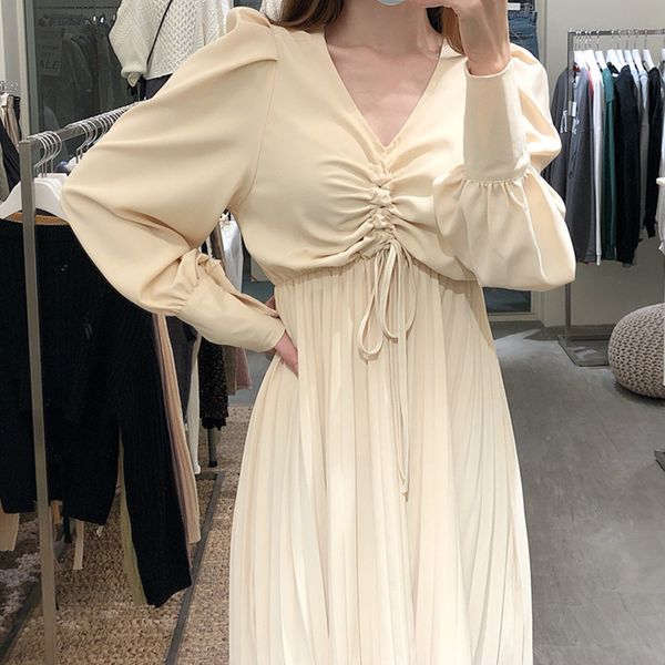 dstring pleated dress for women autumn black/beige draped high waist long sleeve vintage dresses fashion vestidos 2021swimwear bathing, Black;gray
dstring pleated dress for women autumn black/beige draped high waist long sleeve vintage dresses fashion vestidos 2021swimwear bathing, Black;gray