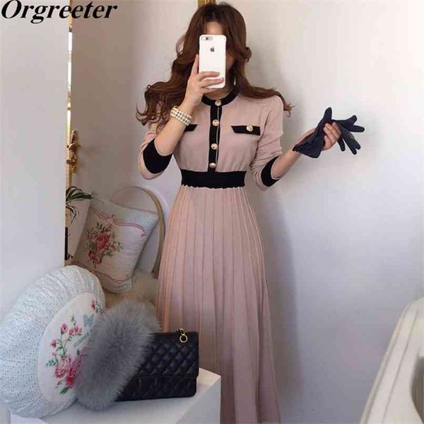 elegant lady women casual office knitted pleated dress o-neck single-breasted long sleeve a-line dresses korean spring fall 210602, Black;gray
elegant lady women casual office knitted pleated dress o-neck single-breasted long sleeve a-line dresses korean spring fall 210602, Black;gray