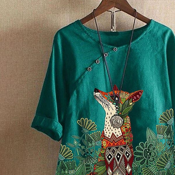 h40 fashion womens loose women t shirts cotton and linen shirt animal print o neck summer casual streetwear, White
h40 fashion womens loose women t shirts cotton and linen shirt animal print o neck summer casual streetwear, White