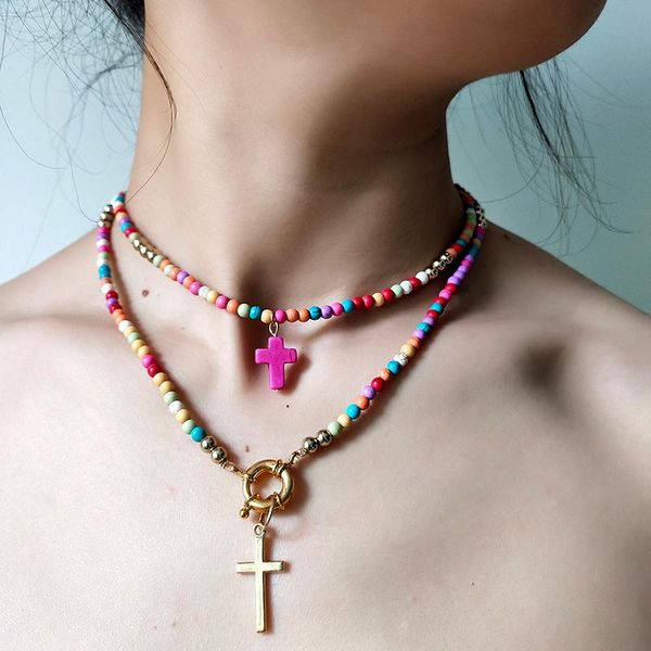 chokers cross pendant necklace for women fashion colour beads boho double layer femme choker statement jewelry drop, Golden;silver
chokers cross pendant necklace for women fashion colour beads boho double layer femme choker statement jewelry drop, Golden;silver