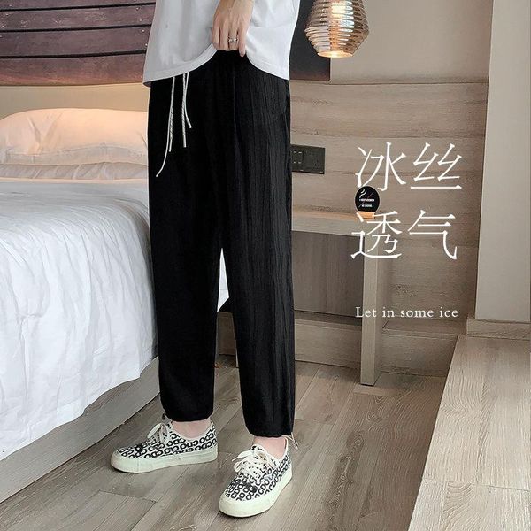 men's pants drawstring ice silk korean casual thin straight-leg streetwear wide-leg trousers, Black
men's pants drawstring ice silk korean casual thin straight-leg streetwear wide-leg trousers, Black