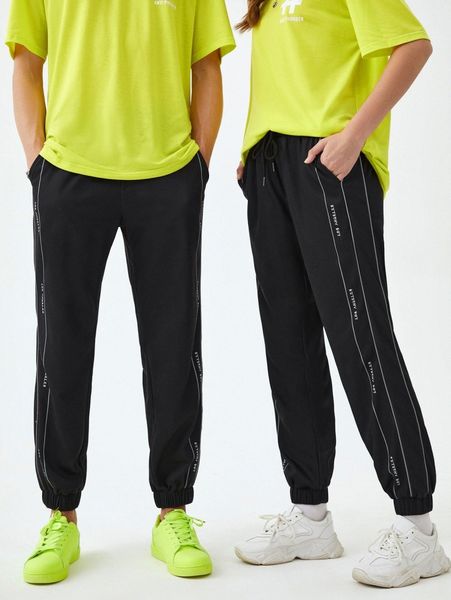 1pc letter graphic contrast piping drawstring waist sweatpants z7vw#, Black