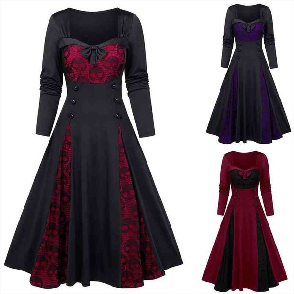 patchwork skull lace splicing womens dress long sleeve vintage party ladies elegant robe femme, Black;gray
patchwork skull lace splicing womens dress long sleeve vintage party ladies elegant robe femme, Black;gray