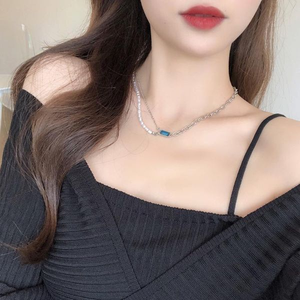 chains cool sweet pearls necklaces splicing blue temperament layered necklace wholesale, Silver
chains cool sweet pearls necklaces splicing blue temperament layered necklace wholesale, Silver