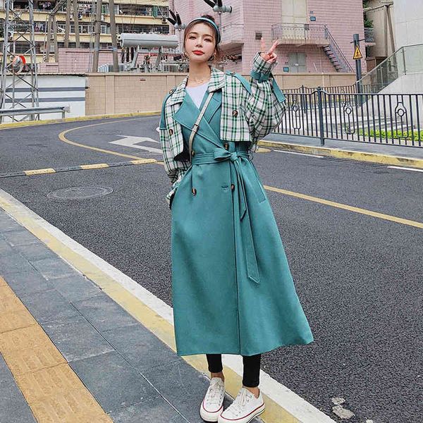 women's trench coats windbreaker 2021 spring autumn green lattice stitching double-breasted korean loose straight lapel fashion co, Tan;black
women's trench coats windbreaker 2021 spring autumn green lattice stitching double-breasted korean loose straight lapel fashion co, Tan;black