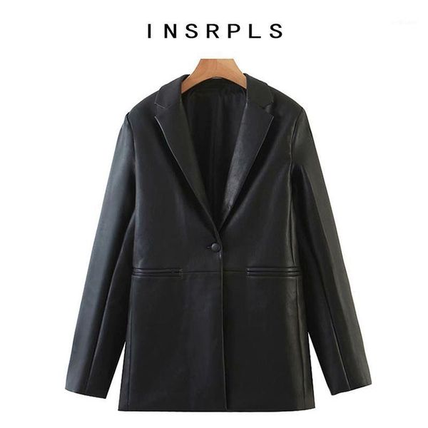 women fashion faux leather single button blazers coat vintage long sleeve pockets female outerwear chic women's suits &, White;black
women fashion faux leather single button blazers coat vintage long sleeve pockets female outerwear chic women's suits &, White;black
