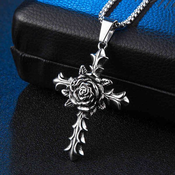 necklace chaozhou korean cross rose titanium steel pendant men's domineering personality accessories, Silver
necklace chaozhou korean cross rose titanium steel pendant men's domineering personality accessories, Silver