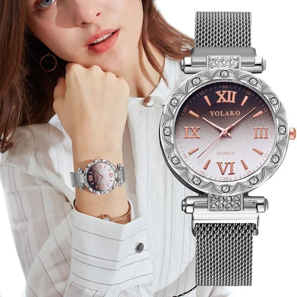 women watches stainless steel band magnet buckle gradient roma dial quartz wristwatches ladies watch zegarek damski, Slivery;brown
women watches stainless steel band magnet buckle gradient roma dial quartz wristwatches ladies watch zegarek damski, Slivery;brown