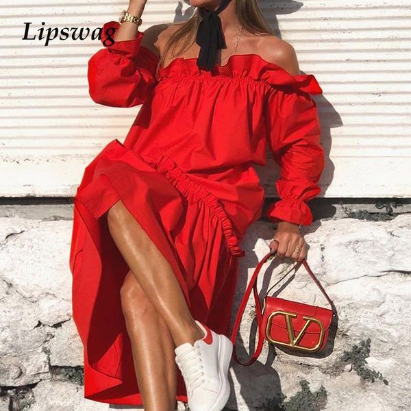 autumn women elegant solid ruffle maxi dress slash neck off shoulder loose dresses casual flare sleeve a line vestido, Black;gray
autumn women elegant solid ruffle maxi dress slash neck off shoulder loose dresses casual flare sleeve a line vestido, Black;gray