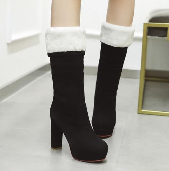 size 32 to 43 happy year fur red white with plush thick heel platform designer boots, Black
size 32 to 43 happy year fur red white with plush thick heel platform designer boots, Black