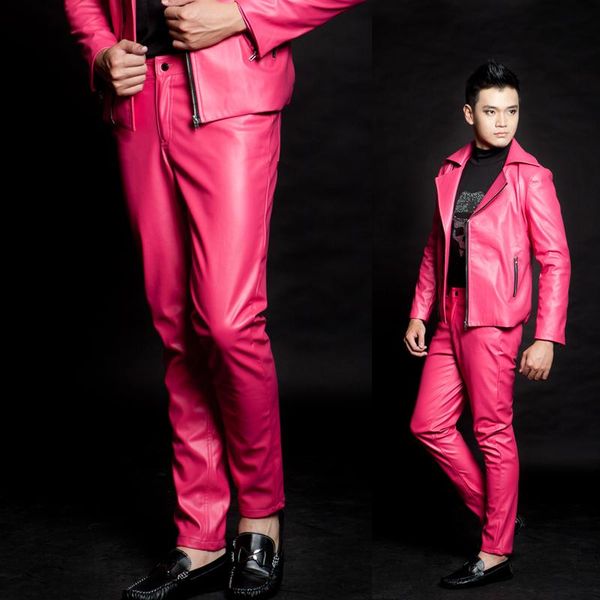 men's pants 27-44 2021 punk series pink nightclub leisure leather the singer's clo performance clothing., Black
men's pants 27-44 2021 punk series pink nightclub leisure leather the singer's clo performance clothing., Black