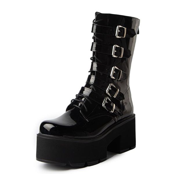 boots ultra-high waterproof platform patent leather belt buckle mid-calf inner heightening thick sole bright motorcycle, Black
boots ultra-high waterproof platform patent leather belt buckle mid-calf inner heightening thick sole bright motorcycle, Black
