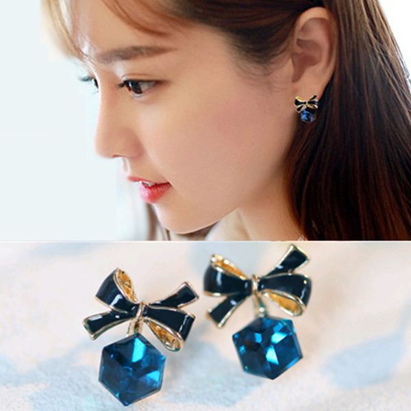 studs earrings korean temperament women's accessories bowknot blue green transparent crystal square women, Golden;silver
studs earrings korean temperament women's accessories bowknot blue green transparent crystal square women, Golden;silver