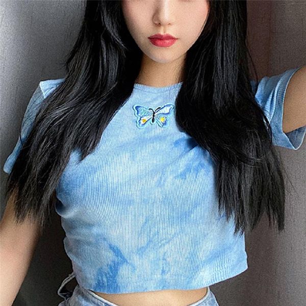 summer tie dye printed short sleeve slim t-shirt women's european and american show waist round neck, White
summer tie dye printed short sleeve slim t-shirt women's european and american show waist round neck, White
