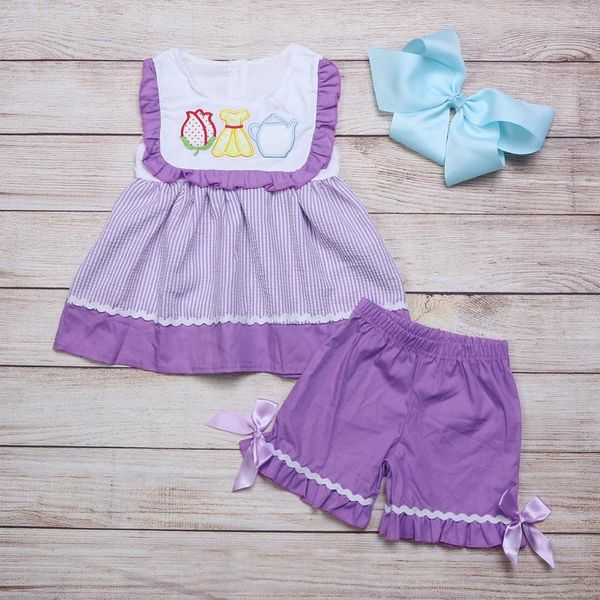 clothing sets fashionable pure cotton baby girls suit sleeveless striped embroidered and purple shorts children's boutique clothes, White
clothing sets fashionable pure cotton baby girls suit sleeveless striped embroidered and purple shorts children's boutique clothes, White