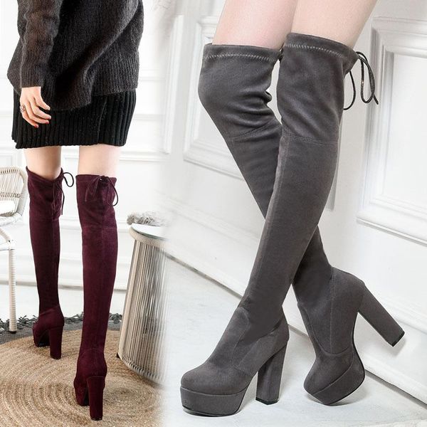 boots women autumn large size high platform thigh high lady elastic fabric velvet chunky heel round toe sleeve, Black
boots women autumn large size high platform thigh high lady elastic fabric velvet chunky heel round toe sleeve, Black