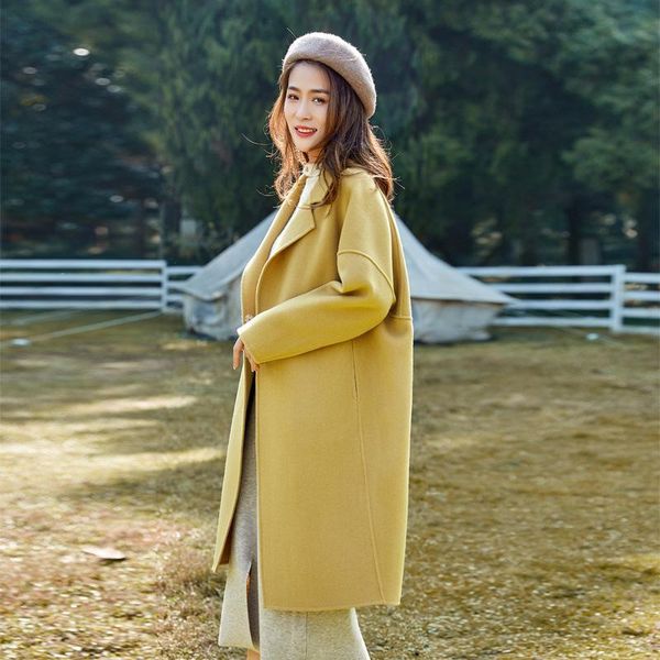 women's wool & blends double sided cashmere coat medium length 2021 autumn winter loose korean temperament, Black
women's wool & blends double sided cashmere coat medium length 2021 autumn winter loose korean temperament, Black