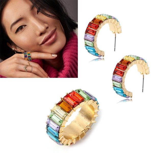 earrings & necklace rainbow crystal baguette ring earring jewelry set cubic zirconia hoop studs, Silver
earrings & necklace rainbow crystal baguette ring earring jewelry set cubic zirconia hoop studs, Silver