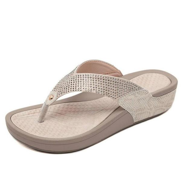 ladies beaded sequined mesh slippers flip-flop sandals wedges platform shoes, Black