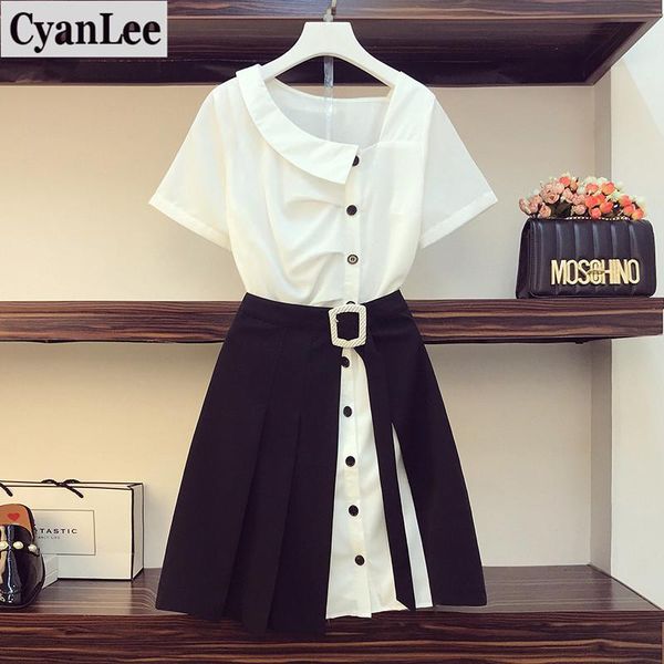 cyanlee plus size casual shirt skirt suits summer slash neck ruched button white long +lace-up black a-line set two piece dress
cyanlee plus size casual shirt skirt suits summer slash neck ruched button white long +lace-up black a-line set two piece dress