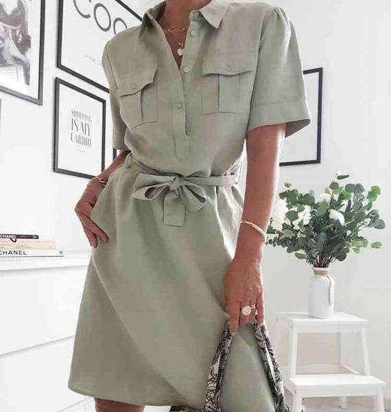 ladies short sleeve lapel fashion multi pocket belt waist closing short skirt shirt dress, Black;gray
ladies short sleeve lapel fashion multi pocket belt waist closing short skirt shirt dress, Black;gray