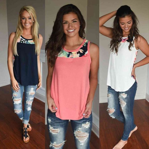 s 3xl summer casual sleeveless womens t shirts o neck printed patchwork hem loose package hip clothes, White
s 3xl summer casual sleeveless womens t shirts o neck printed patchwork hem loose package hip clothes, White