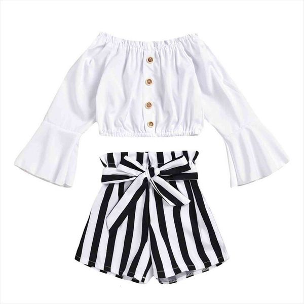 baby clothing sets summer girls clothes kids ruffle off shoulder t shirt striped shorts outfits childrens, White
baby clothing sets summer girls clothes kids ruffle off shoulder t shirt striped shorts outfits childrens, White
