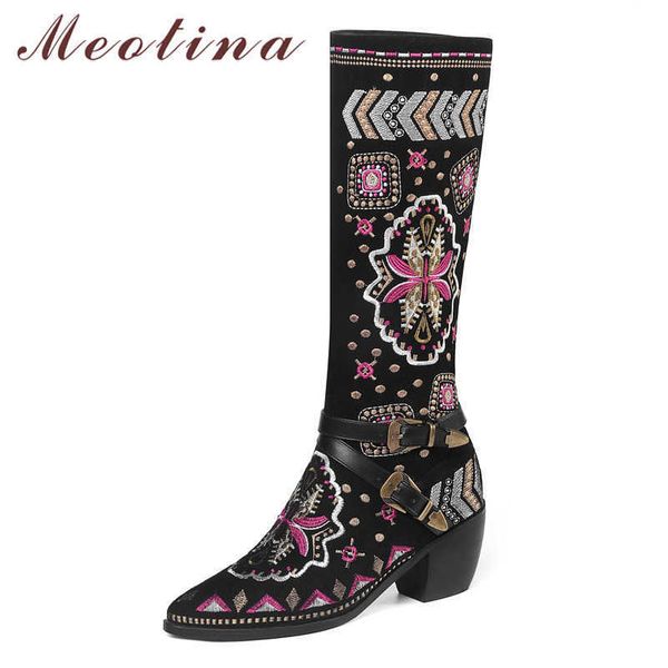 meotina winter knee high boots women boots embroider thick high heel long boots buckle pointed toe shoes lady autumn size 34-46 210608, Black
meotina winter knee high boots women boots embroider thick high heel long boots buckle pointed toe shoes lady autumn size 34-46 210608, Black
