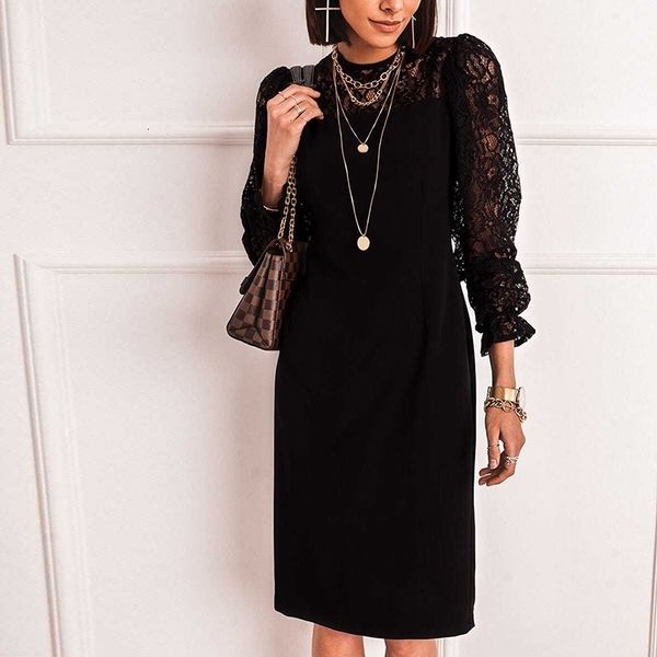 casual dresses autumn lace patchwork black women spring flare sleeve slim female elegant chic midi party club vestidos a581, Black;gray
casual dresses autumn lace patchwork black women spring flare sleeve slim female elegant chic midi party club vestidos a581, Black;gray