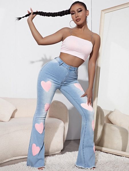 sxy high waisted heart print raw hem flare leg jeans o5bt#, Blue
sxy high waisted heart print raw hem flare leg jeans o5bt#, Blue