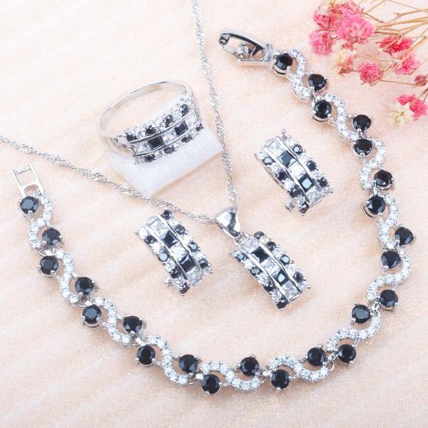 earrings & necklace russian style for women black zirconia wedding jewelry sets crystal bracelet ring pendant and set mn0144, Silver
earrings & necklace russian style for women black zirconia wedding jewelry sets crystal bracelet ring pendant and set mn0144, Silver