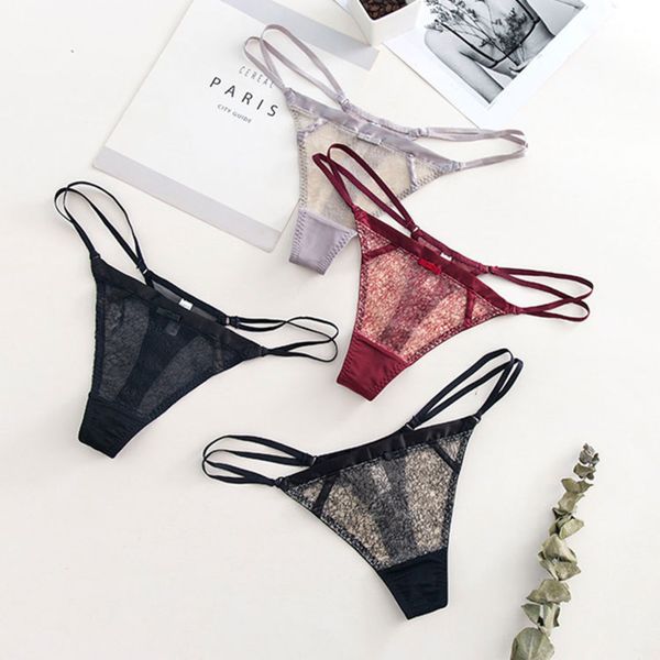 t-shaped pants women's underwear lace mesh thin ribbon low waist briefs, Black;white