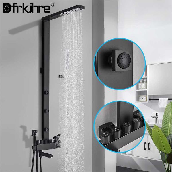 bathroom matte black wall mounted rainfall shower faucet rotate watering can bath set handshower back spray rain mixer sets
bathroom matte black wall mounted rainfall shower faucet rotate watering can bath set handshower back spray rain mixer sets