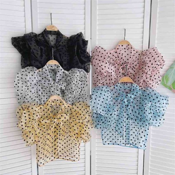 women's summer fashion bow neck 3d ruffle short puff sleeve dot print shirt mujer camisas blouse s787 210527, White
women's summer fashion bow neck 3d ruffle short puff sleeve dot print shirt mujer camisas blouse s787 210527, White