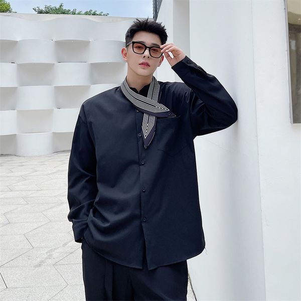 men's casual shirts stand collar long sleeve shirt for men korean streetwear fashion show loose man black party dress male gdg1, White;black
men's casual shirts stand collar long sleeve shirt for men korean streetwear fashion show loose man black party dress male gdg1, White;black