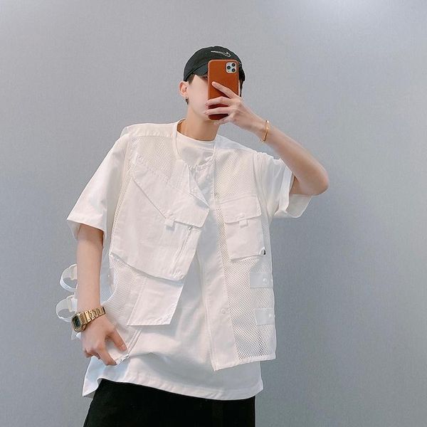 men's vests sleeveless black white vest mesh pockets safari style outwear loose f27 
men's vests sleeveless black white vest mesh pockets safari style outwear loose f27
