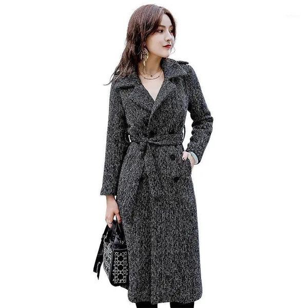 women's wool & blends 2021 plaid woolen coat women mid-long large size fashion windbreaker autumn winter thick outerwear belt trench ov, Black
women's wool & blends 2021 plaid woolen coat women mid-long large size fashion windbreaker autumn winter thick outerwear belt trench ov, Black