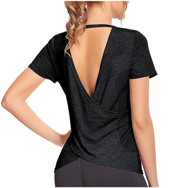 women's t-shirt summer women loose style female backless tees o-neck femme short sleeve workout open back athletic, White
women's t-shirt summer women loose style female backless tees o-neck femme short sleeve workout open back athletic, White