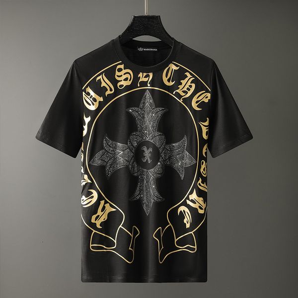 t shirt short sleeve men's fashion cross printed double mercerized cotton 2021 european men, White;black
t shirt short sleeve men's fashion cross printed double mercerized cotton 2021 european men, White;black