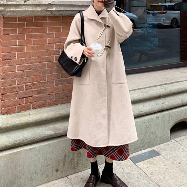 women's wool & blends korean version japanese overcoat autumn winter fashion temperament casual pocket horn button lapel long sleeve, Black
women's wool & blends korean version japanese overcoat autumn winter fashion temperament casual pocket horn button lapel long sleeve, Black