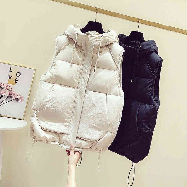 vest women's 2021 autumn and winter spring short vest hooded drawstring thickened down cotton et waistcoat, Black;white
vest women's 2021 autumn and winter spring short vest hooded drawstring thickened down cotton et waistcoat, Black;white