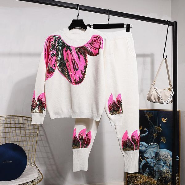 black white knitted tracksuit outfits women korean fashion sequins pullover sweater pencil pants loose casual 2 piece set female women'
black white knitted tracksuit outfits women korean fashion sequins pullover sweater pencil pants loose casual 2 piece set female women'